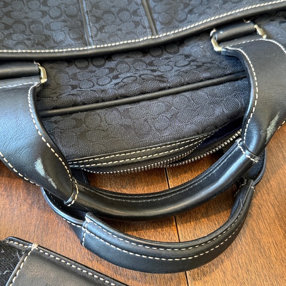 Coach Hudson Black Briefcase Travel Bag Tote Signature C Print Logo Canvas Black - Picture 6 of 16